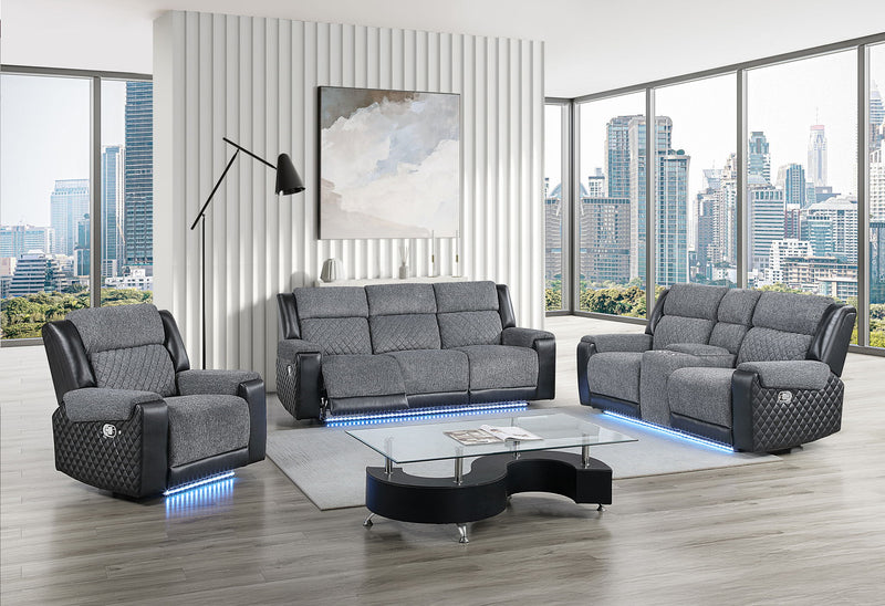 U5914 - 3 Piece Living Room Set (Reclining Sofa / Console Reclining Loveseat / Recliner) - Gray / Black