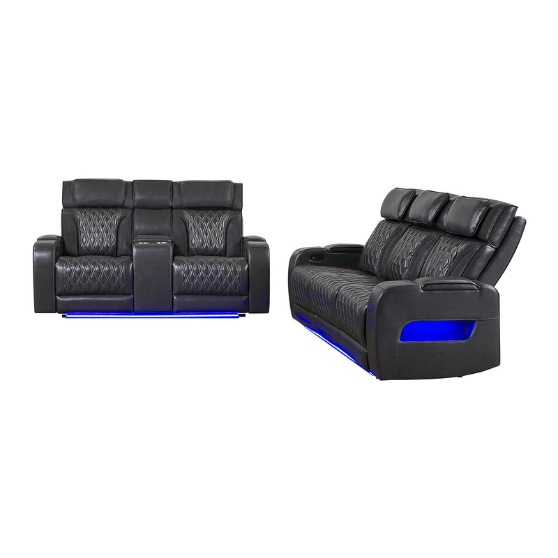 U8611 - Power Reclining Sofa With Power Headrest And LED / Power Console Reclining Loveseat With Power Headrest, LED And Speaker - Charcoal