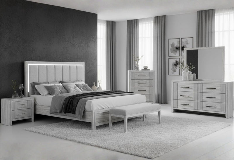 Elsie - King Bed With LED - Light Gray