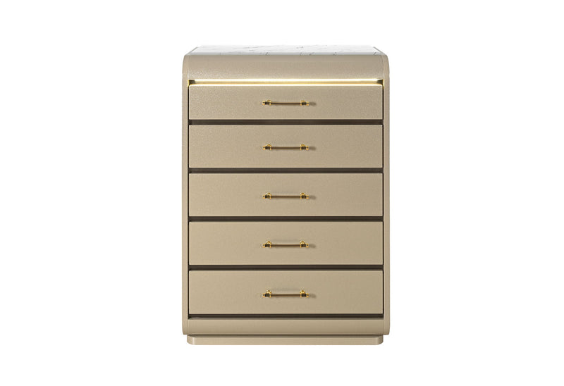 Genesis - 5 Piece King Bedroom Set (Bed, Dresser & Mirror, Nightstand, Chest) - Gold