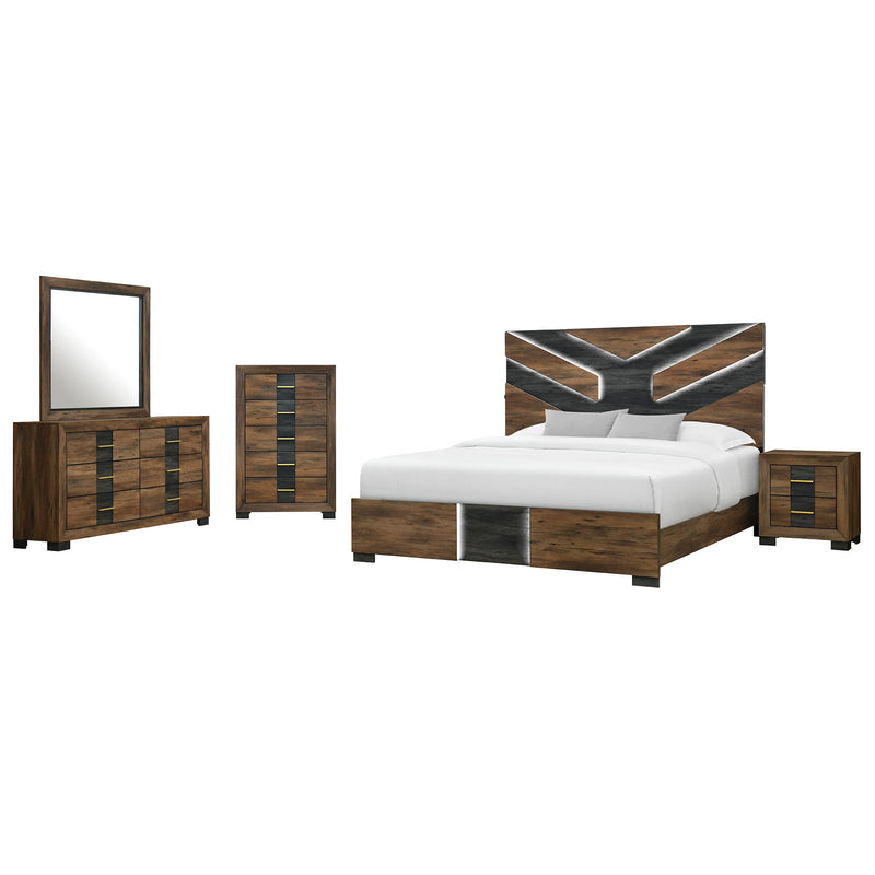 Optimus - 4 Piece Bedroom Set (King Bed, Dresser, Mirror And Nightstand) - Black / Brown