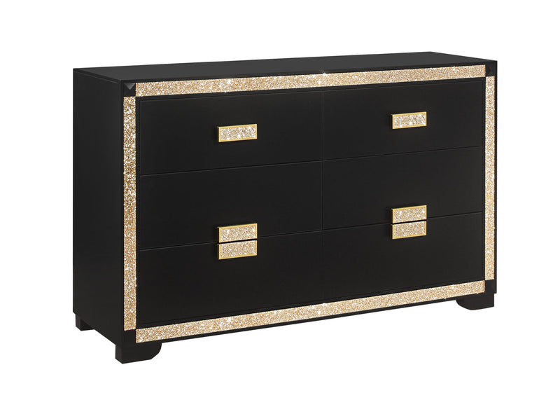 Blake - 4 Piece Full Bedroom Set (Bed With Lamps, Dresser, Mirror, Nightstand) - Black / Gold