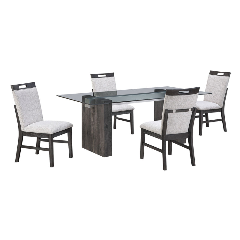 D4238 - 9 Piece Dining Room Set (Dining Table And 8 Dining Chairs) - Clear / Dark Brown / Light Gray