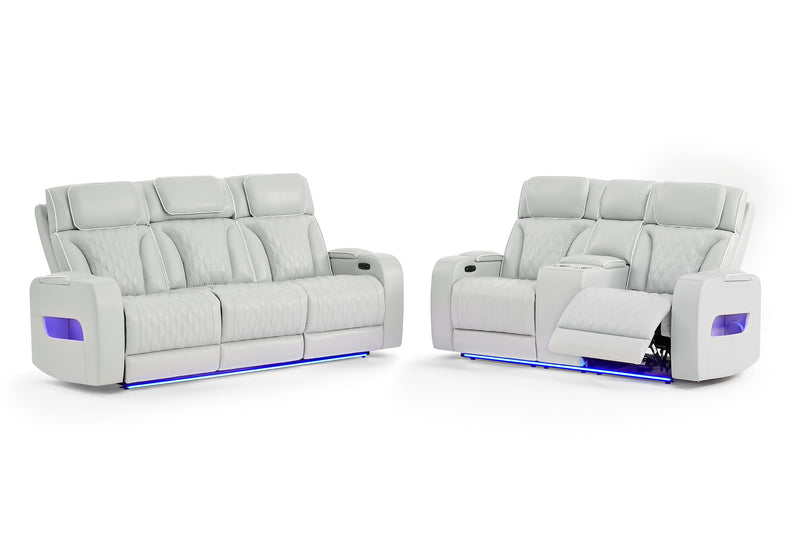 U8611 - 2 Piece Living Room Set (Power Reclining Sofa With Power Headrest And LED / Power Console Reclining Loveseat With Power Headrest, LED And Speaker) - Silver