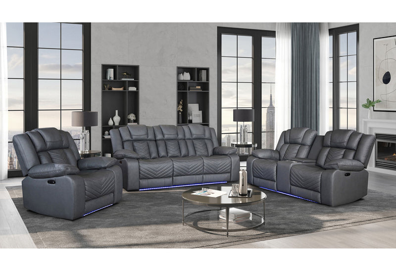 U7069 - 3 Piece Living Room Set (Power Reclining Sofa/Power Console Reclining Loveseat With LED +Immersive Sound/Power Recliner) - Gray