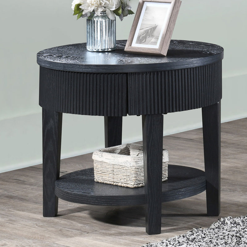 Tate - Round One Drawer End Table - Black