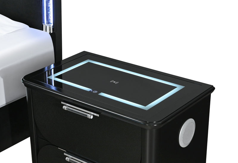 Lando - Nightstand With Speaker And Wireless Charging Platform - Black