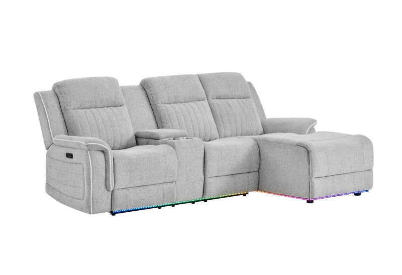 U8879 - Power Pushback Sectional With Multi Color LED And Global Surround Sound Speakers - Light Gray