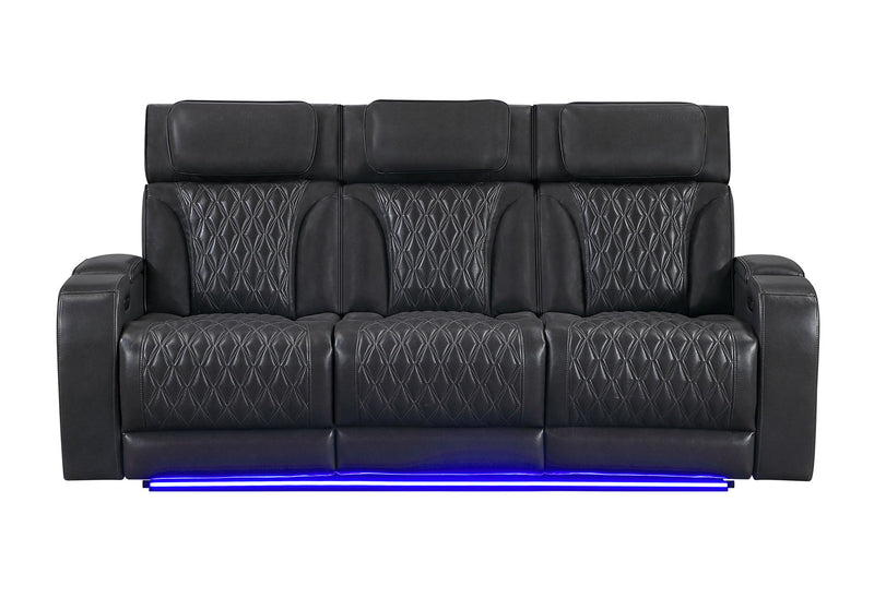 U8611 - Power Reclining Sofa With Power Headrest And LED - Charcoal
