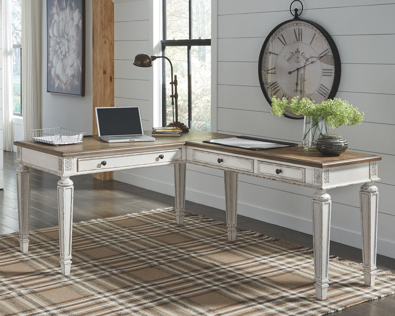 Realyn - Home Office L Shaped Desk - White / Brown
