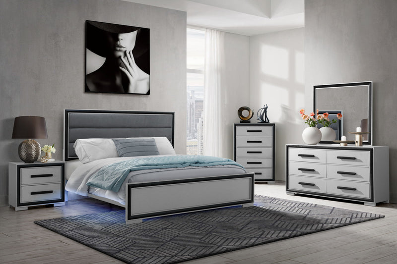 Amelia - 5 Piece Queen Bedroom Set (Queen Bed With LED, Cooler And Speaker) - Black / Gray