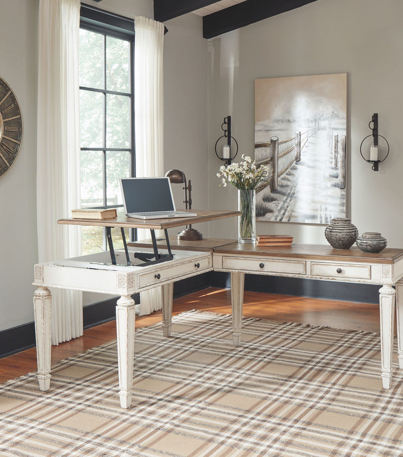 Realyn - L Shaped Desk With Lift Top - White / Brown