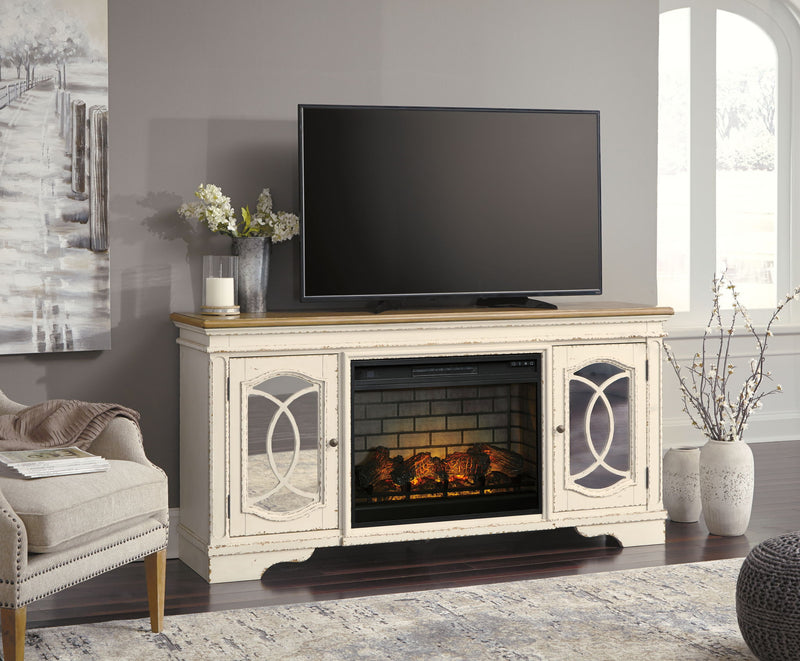 Realyn - 2 Pc. - 74" TV Stand With Electric Infrared Fireplace Insert - Chipped White