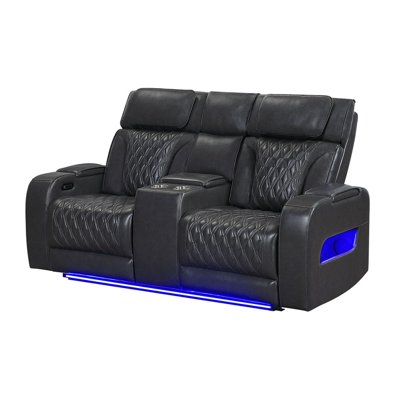U8611 - Power Reclining Sofa With Power Headrest And LED / Power Console Reclining Loveseat With Power Headrest, LED And Speaker / Power Recliner With Power Headrest And LED - Charcoal