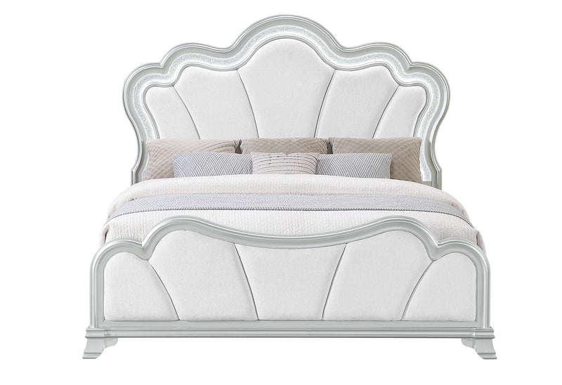 Aria - 5 Piece King Bedroom Set (Bed, Dresser & Mirror, Nightstand, Chest) - Silver