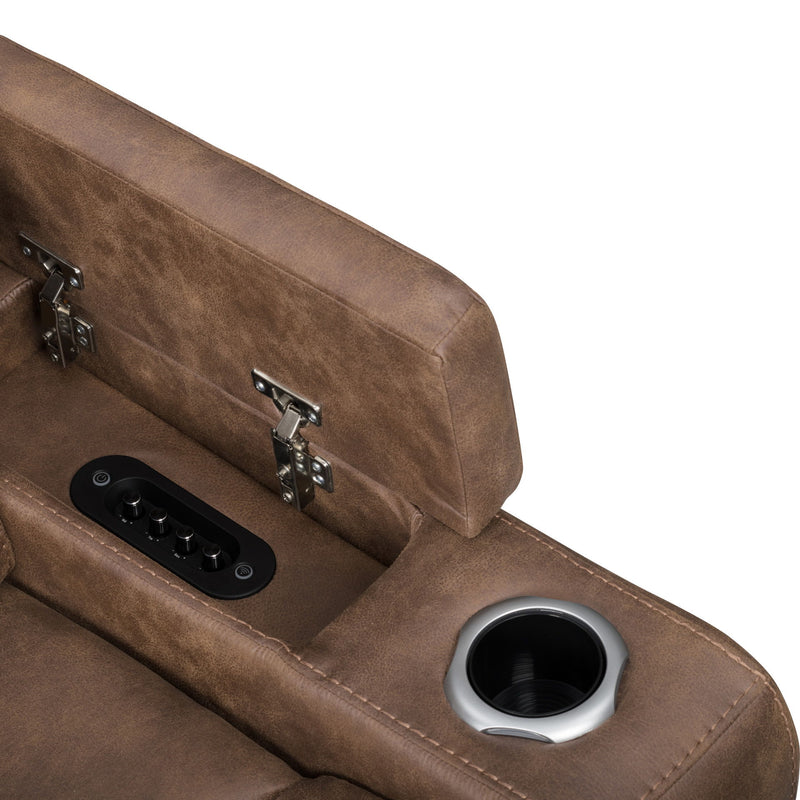 Carrow - Glider Recliner With Power Headrest & Footrest, Stereo, Massage - Brown - Furniture Source (IA) 