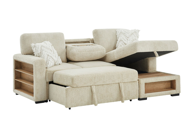 U0222 - Pull Out Sofa Bed With Speaker And 2 Pillows - Cream
