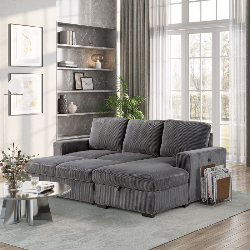 U2660 - Sectional With Pull Out Sofa Bed - Gray
