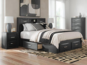 Stabotta - Queen Bookcase Bed With Storage Footboard And 2 Under Bed Storage Units - Black - Furniture Source (IA) 