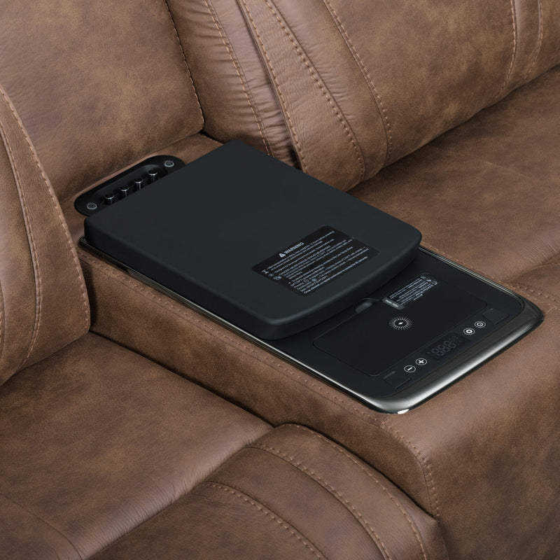 Carrow - Loveseat With Power Headrest, Footrest & Cooler, Massage, Stereo - Brown - Furniture Source (IA) 