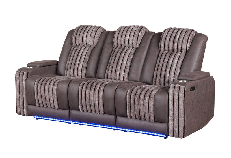 U8000 - Power Reclining Sofa With Power Headrest, Dropdown Table With Wood Trim & Reading Light & LED Light - Brown