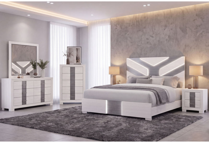Optimus - 4 Piece Bedroom Set (Full Bed, Dresser, Mirror, Nightstand) - White