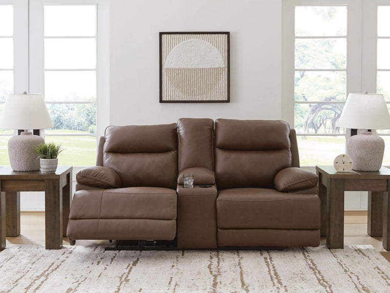 Vonryan - Power Reclining Loveseat With Console / Adj Headrest - Tobacco
