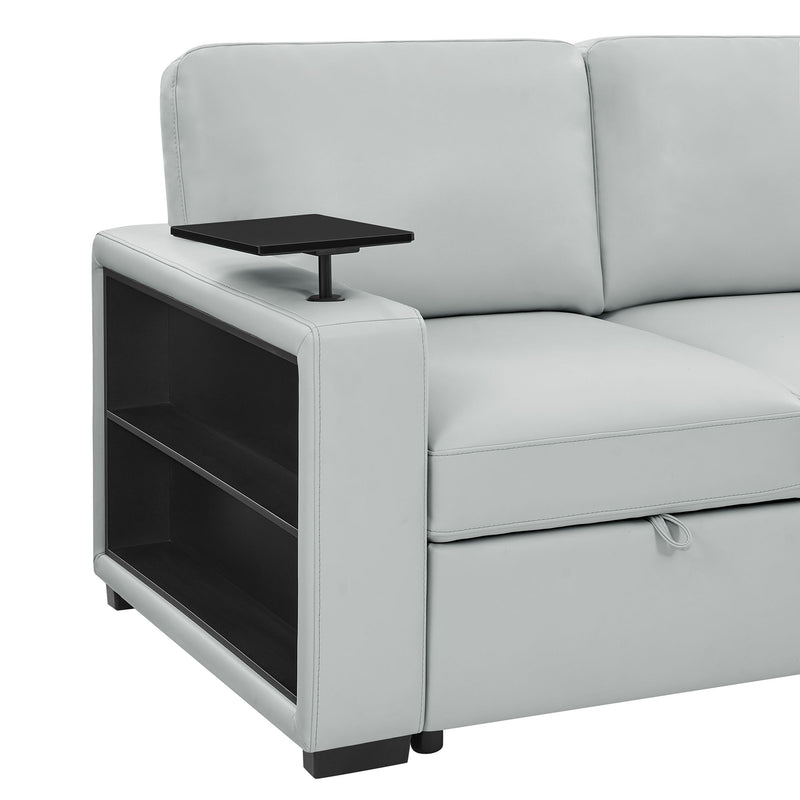 U0212 - Pull Out Sofa Bed With 1 Table Tray, 1 USB, And Storage Chaise - Silver