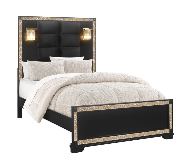Blake - 4 Piece Full Bedroom Set (Bed With Lamps, Dresser, Mirror, Nightstand) - Black / Gold