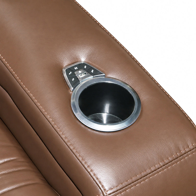 Dorian - Reclining Leather Loveseat With Power Headrest, Footrest And Cooler - Brown - Furniture Source (IA) 