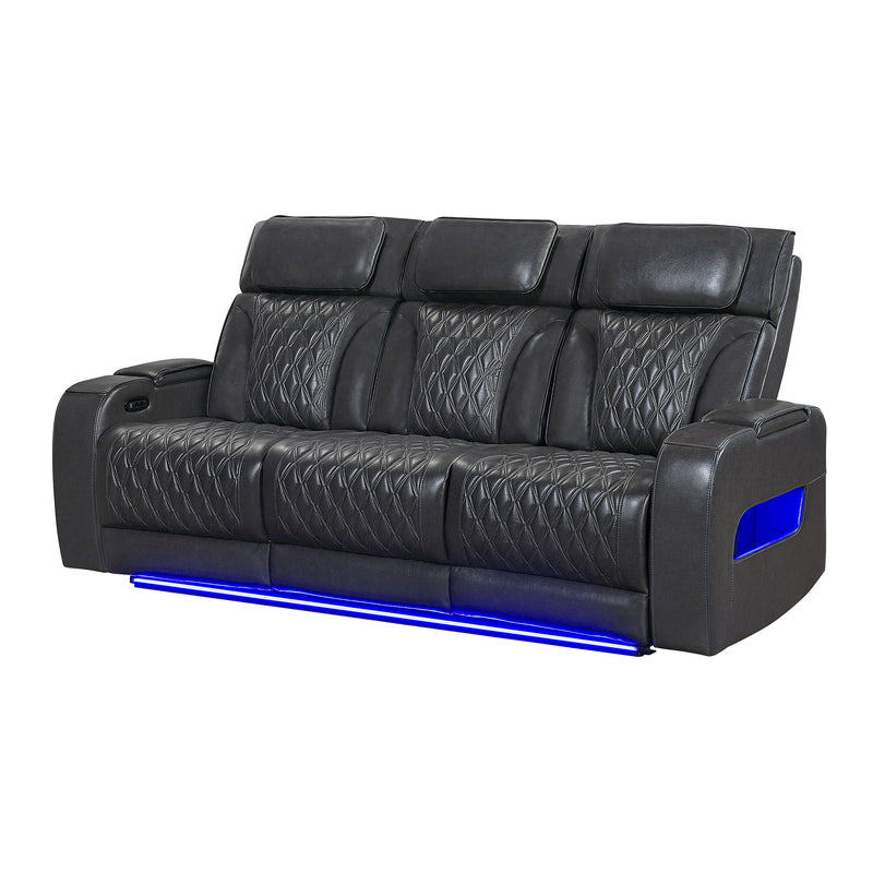 U8611 - Power Reclining Sofa With Power Headrest And LED / Power Console Reclining Loveseat With Power Headrest, LED And Speaker - Charcoal