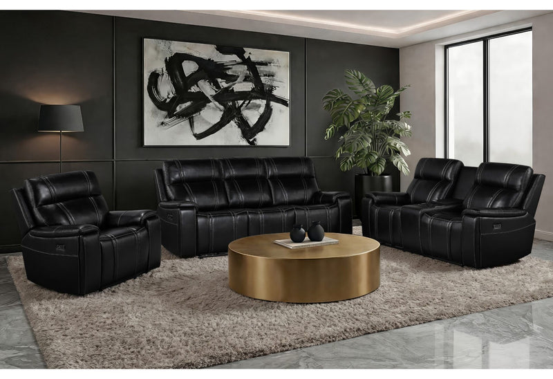 U8881 / U8880 - Leather Power Reclining Sofa / Power Console Reclining Loveseat - Black