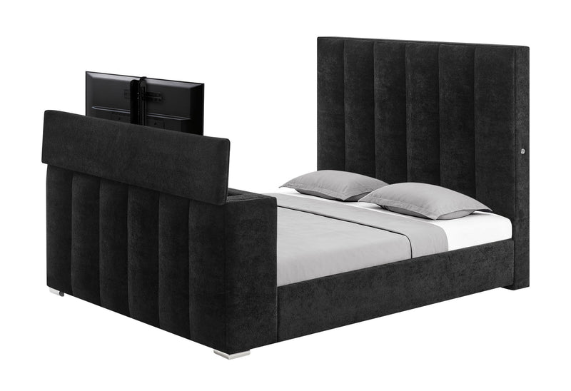 Serenity - King Bed With Speaker, TV Lift, And Fireplace - Onyx