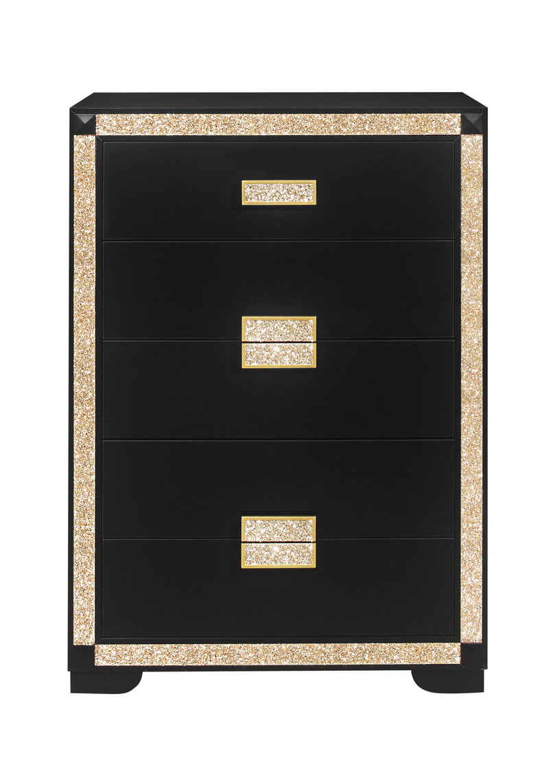 Blake - 4 Piece Full Bedroom Set (Bed With Lamps, Dresser, Mirror, Nightstand) - Black / Gold