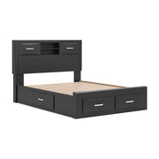 Stabotta - Queen Bookcase Bed With Storage Footboard And 2 Under Bed Storage Units - Black - Furniture Source (IA) 