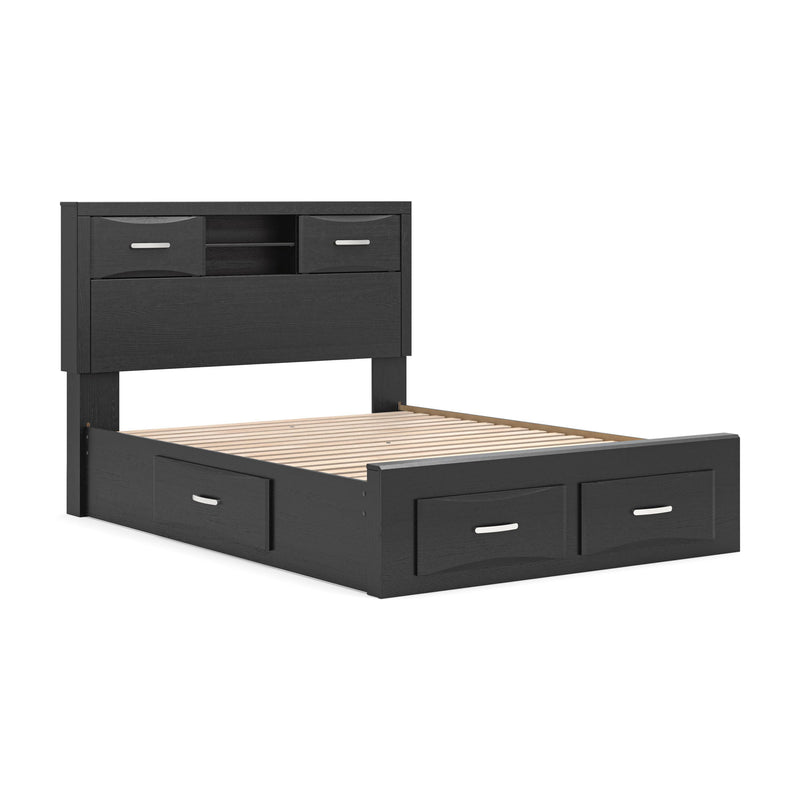 Stabotta - Queen Bookcase Bed With Storage Footboard And 2 Under Bed Storage Units - Black - Furniture Source (IA) 