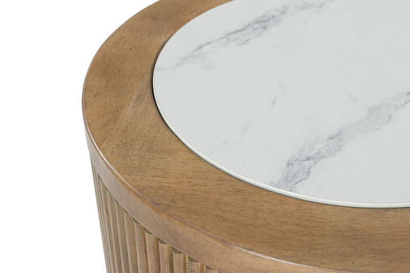 Camdill - Round End Table - Light Brown / White