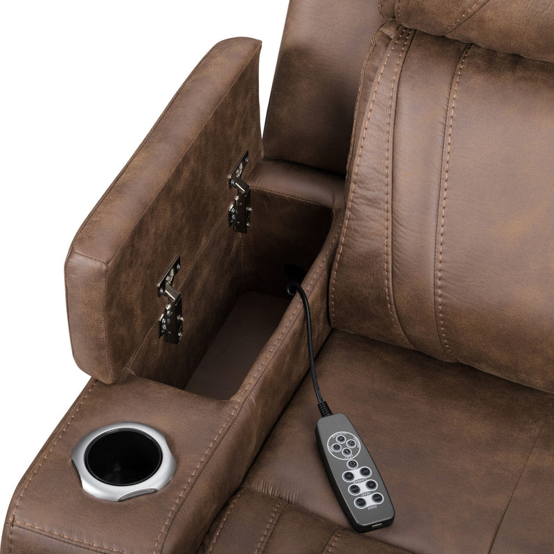 Carrow - Sofa With Power Headrest & Footrest, Stereo, Massage - Brown - Furniture Source (IA) 