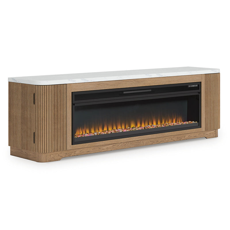 Camdill - 80" TV Stand With Electric Fireplace - Light Brown