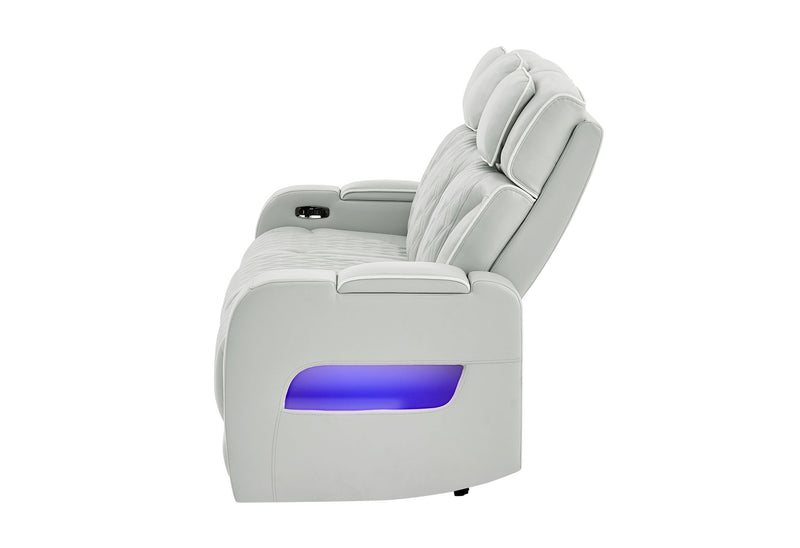 U8611 - 2 Piece Living Room Set (Power Reclining Sofa With Power Headrest And LED / Power Console Reclining Loveseat With Power Headrest, LED And Speaker) - Silver