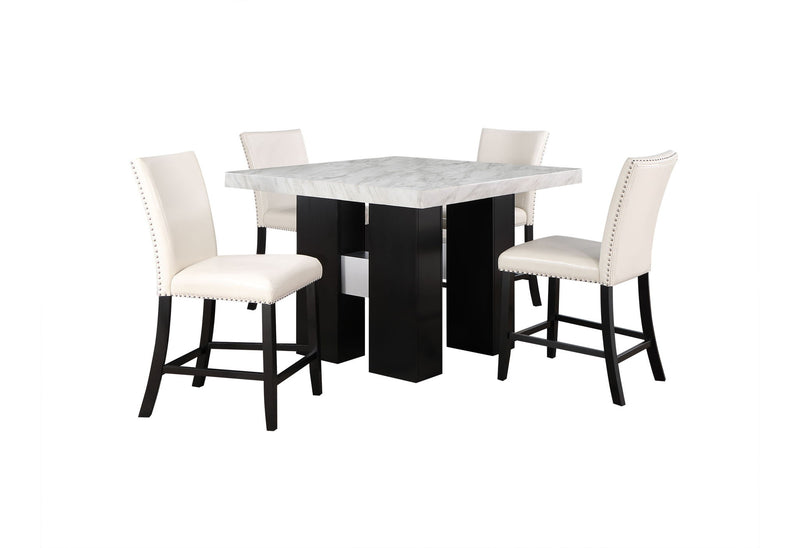 D04 - 7 Piece Dining Room Set (White Bar Table And 6 Bar Stools) - Black / White