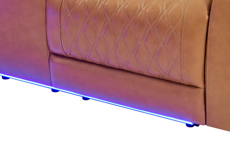 U8611 - Sectional With Power Headrest, Continuous LED And Speaker - Brown