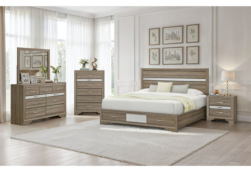 Seville - 5 Piece Queen Bedroom Set (Bed, Dresser & Mirror, Nightstand, Chest) - Natural