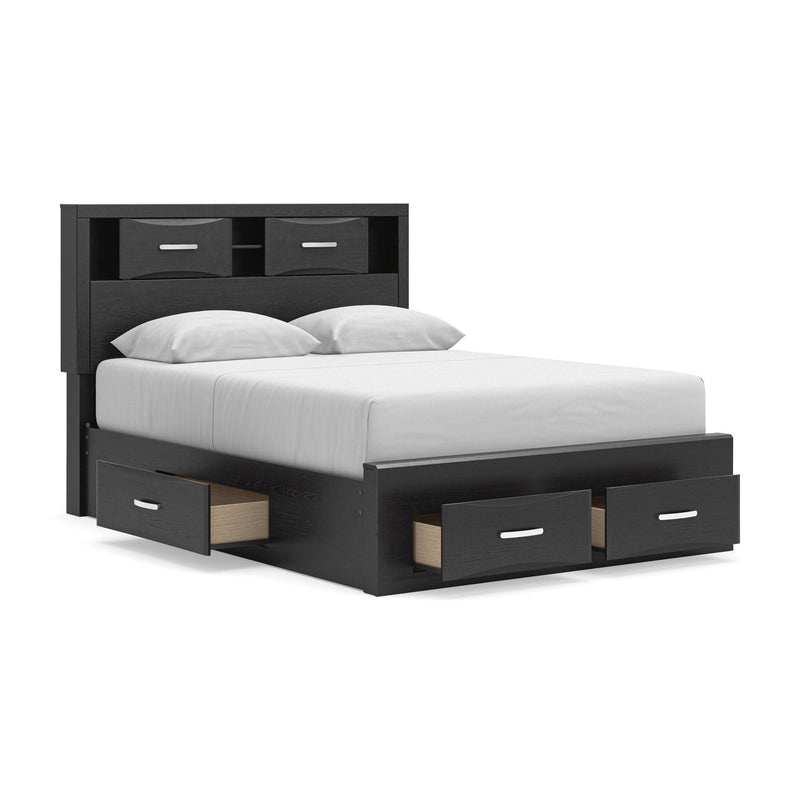 Stabotta - Queen Bookcase Bed With Storage Footboard And 2 Under Bed Storage Units - Black - Furniture Source (IA) 