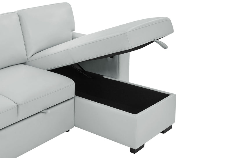 U0212 - Pull Out Sofa Bed With 1 Table Tray, 1 USB, And Storage Chaise - Silver