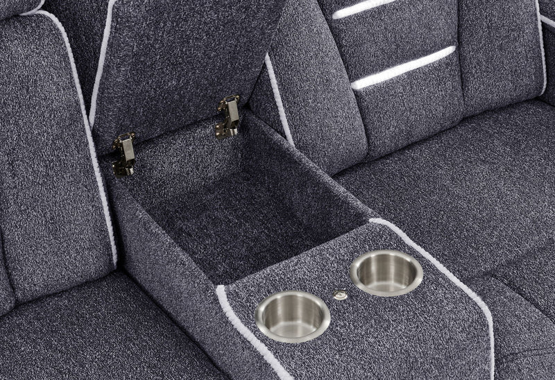 U1895 - P2 Console Reclining Loveseat With IS And LED - Dark Gray
